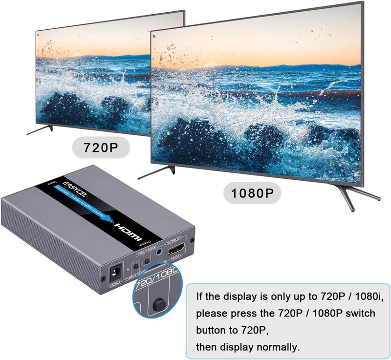 EASYCEL RCA Svideo to HDMI Converter, RCA Composite CVBS AV or Svideo + R/L Audio Input to HDMI Output Upscale Converter, Supports 720P/ 1080P Output Switch for N64, PS2, Wii, DVD - Image 5