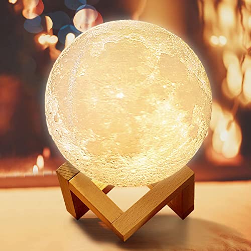 THEODORE® 3D USB Rechargeable Moon Lamp Color Changing Sensor Touch Decoration Crystal Ball Night Lamp with Wooden Stand, Bedroom Lamp for Night,(15CM) - Image 1