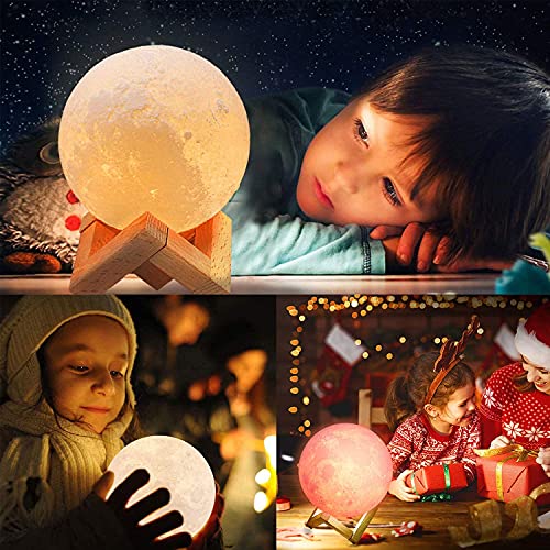 THEODORE® 3D USB Rechargeable Moon Lamp Color Changing Sensor Touch Decoration Crystal Ball Night Lamp with Wooden Stand, Bedroom Lamp for Night,(15CM) - Image 4