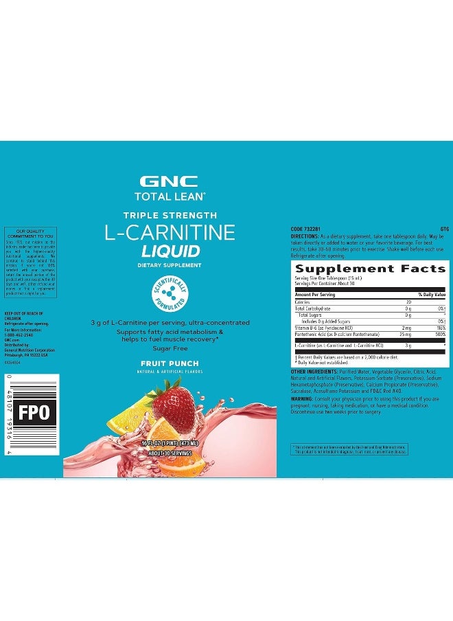GNC GNC Total Lean Triple Strength L-carnitine Liquid Nutritional Supplement - Fruit Punch  - Image 3