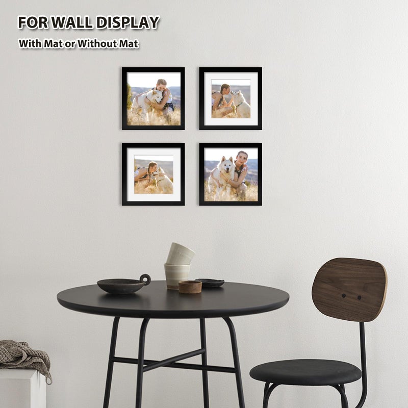 KINLINK 7x7 Picture Frames Black  Square Photo Frames with Plexiglass for Picture 5x5 with Mat or 7x7 without Mat  Composite Wood Picture Frames for Table Top and Wall Mounting  Set of 4 - Image 5