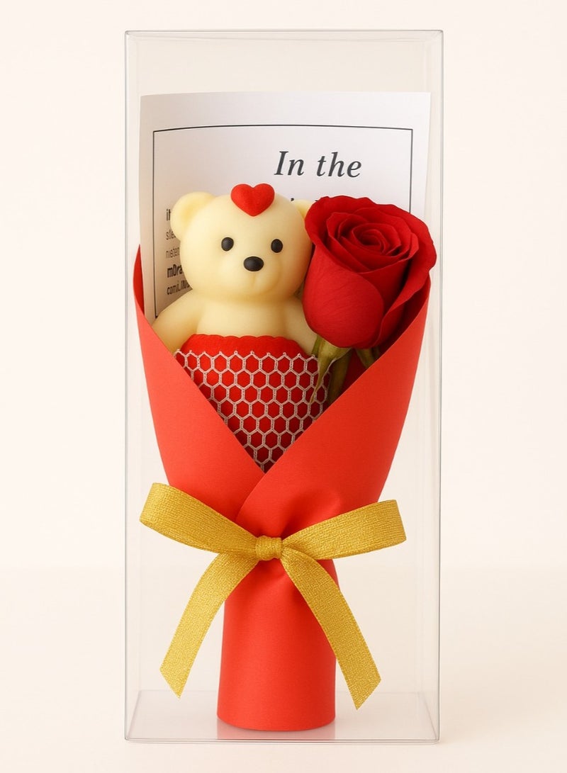Flower Bouquet, Mini Teddy Bear Bouquet with Artificial Rose for Students, Perfect Romantic Gift for Occasions, Valentine's Day, Mother's Day, and Birthdays - Image 1