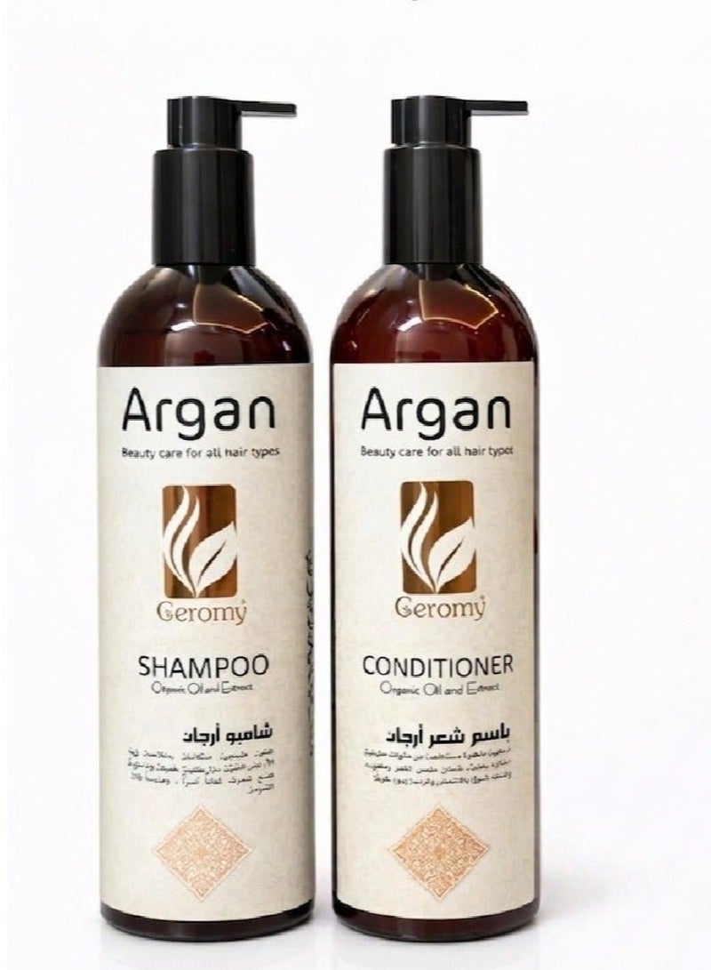 Ceromy Organic Argan Oil Hair Care Set (800 ml Shampoo +  800 ml Conditioner) For All Hair Types - 2 Pieces - Image 1