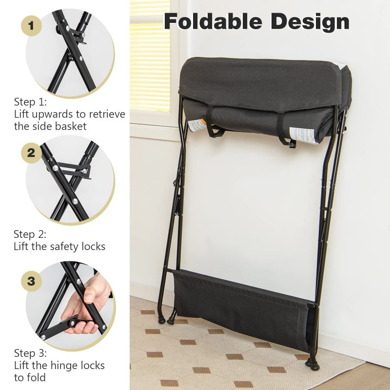 INFANS Baby Changing Table, Folding Diaper Station Portable Nursery Organizer with Safety Belt and Large Storage Racks for Newborn Baby and Infant (Black) - Image 4