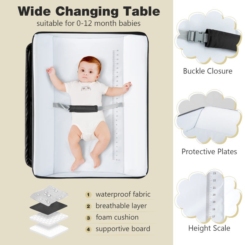 INFANS Baby Changing Table, Folding Diaper Station Portable Nursery Organizer with Safety Belt and Large Storage Racks for Newborn Baby and Infant (Black) - Image 2
