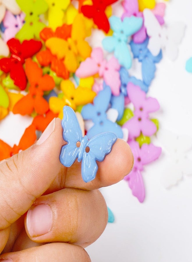 شينكو كرافت مجموعة جديدة من 100 قطعة من أزرار الفراشة البلاستيكية المتنوعة مقاس 22 مم لأعمال الخياطة والحرف اليدوية بفتحتين (7/8 بوصة (22 مم)، على شكل فراشة) - Image 4