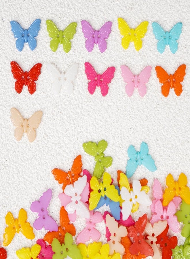 شينكو كرافت مجموعة جديدة من 100 قطعة من أزرار الفراشة البلاستيكية المتنوعة مقاس 22 مم لأعمال الخياطة والحرف اليدوية بفتحتين (7/8 بوصة (22 مم)، على شكل فراشة) - Image 3