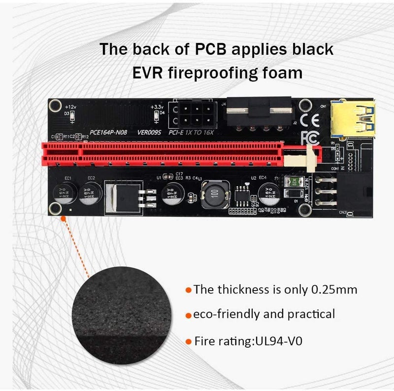 Piplus بي بلس 009S محول رفع بطاقة الرسوميات 4 مكثف PCIE X1 إلى X16 كابل رفع PCI-E إكسبريس لتعدين البيتكوين واللايتكوين والإيثيريوم - Image 4