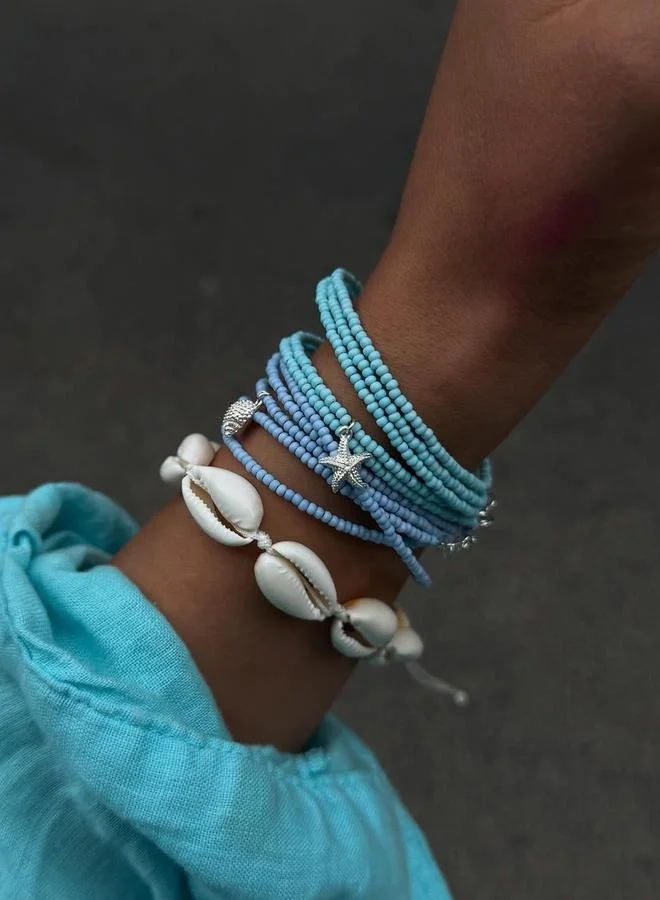 Take Two Pack of 11 - Multi-Color Beaded Bracelets with Starfish and Shell Charms