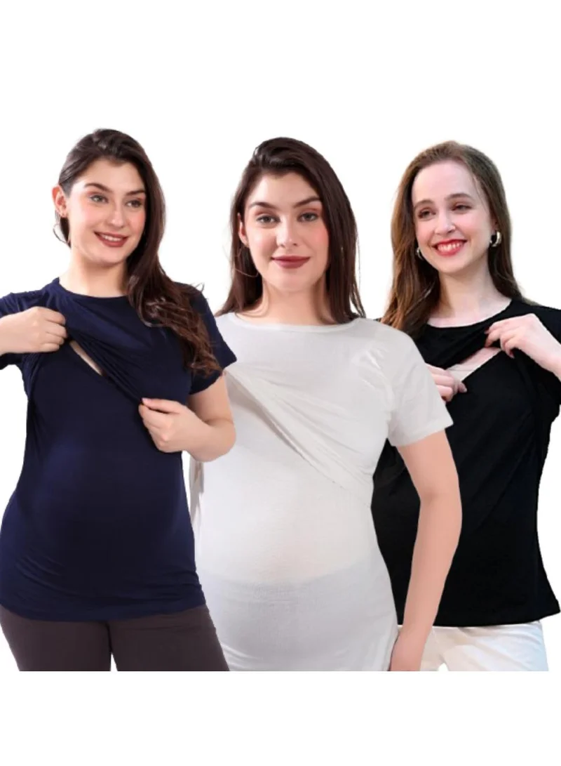 TUMMY TUMMY Pack of 3 Double Layer Maternity & Nursing Pull On top