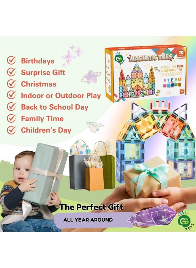 GG Toys GG TOYS Magnetic Tiles for Kids - 70 PCS Crystal Fortress Castle, Strong Magnet Blocks, 3D STEM Montessori Building Toys, Sensory Learning for Toddlers & Kids 3-9, Educational Gift for Boys & Girls  - Image 5