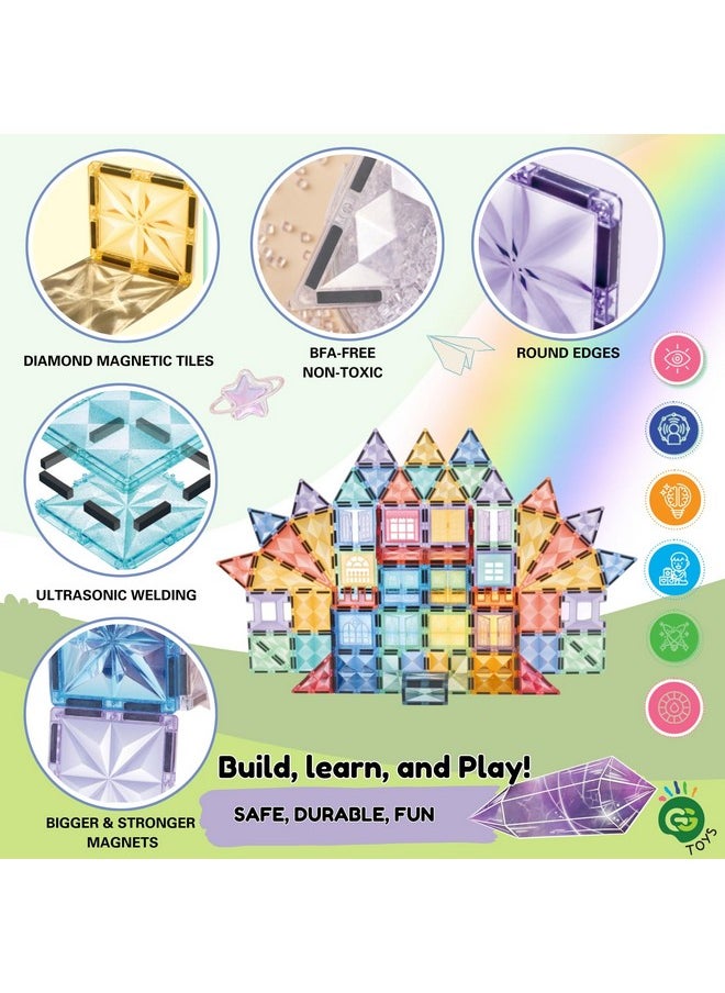 GG Toys GG TOYS Magnetic Tiles for Kids - 70 PCS Crystal Fortress Castle, Strong Magnet Blocks, 3D STEM Montessori Building Toys, Sensory Learning for Toddlers & Kids 3-9, Educational Gift for Boys & Girls  - Image 2