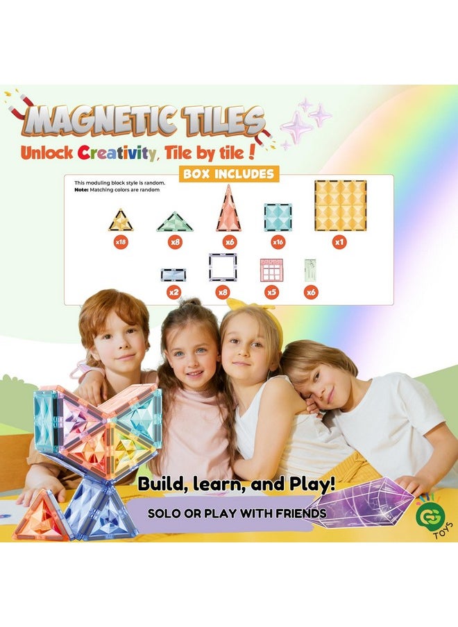 GG Toys GG TOYS Magnetic Tiles for Kids - 70 PCS Crystal Fortress Castle, Strong Magnet Blocks, 3D STEM Montessori Building Toys, Sensory Learning for Toddlers & Kids 3-9, Educational Gift for Boys & Girls  - Image 3