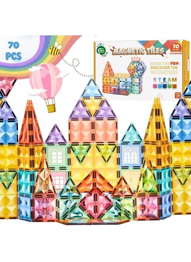 GG Toys GG TOYS Magnetic Tiles for Kids - 70 PCS Crystal Fortress Castle, Strong Magnet Blocks, 3D STEM Montessori Building Toys, Sensory Learning for Toddlers & Kids 3-9, Educational Gift for Boys & Girls  - Image 1