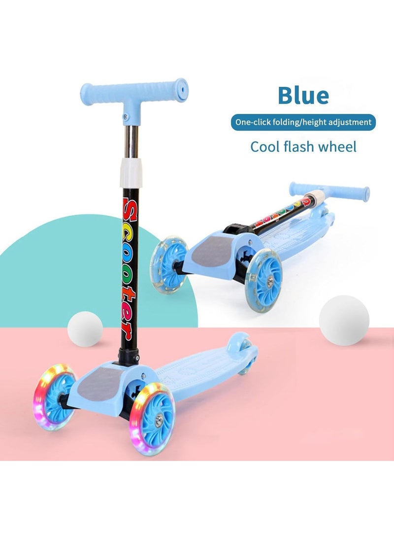 3-Wheel Kids Scooter - Foldable Big Wheels | For Kids Ages 2-8 | Lightweight & Foldable | Adjustable Height for Balance Practice (Blue) - Image 1