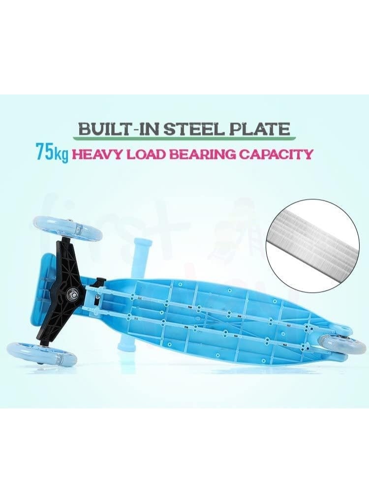 3-Wheel Kids Scooter - Foldable Big Wheels | For Kids Ages 2-8 | Lightweight & Foldable | Adjustable Height for Balance Practice (Blue) - Image 5