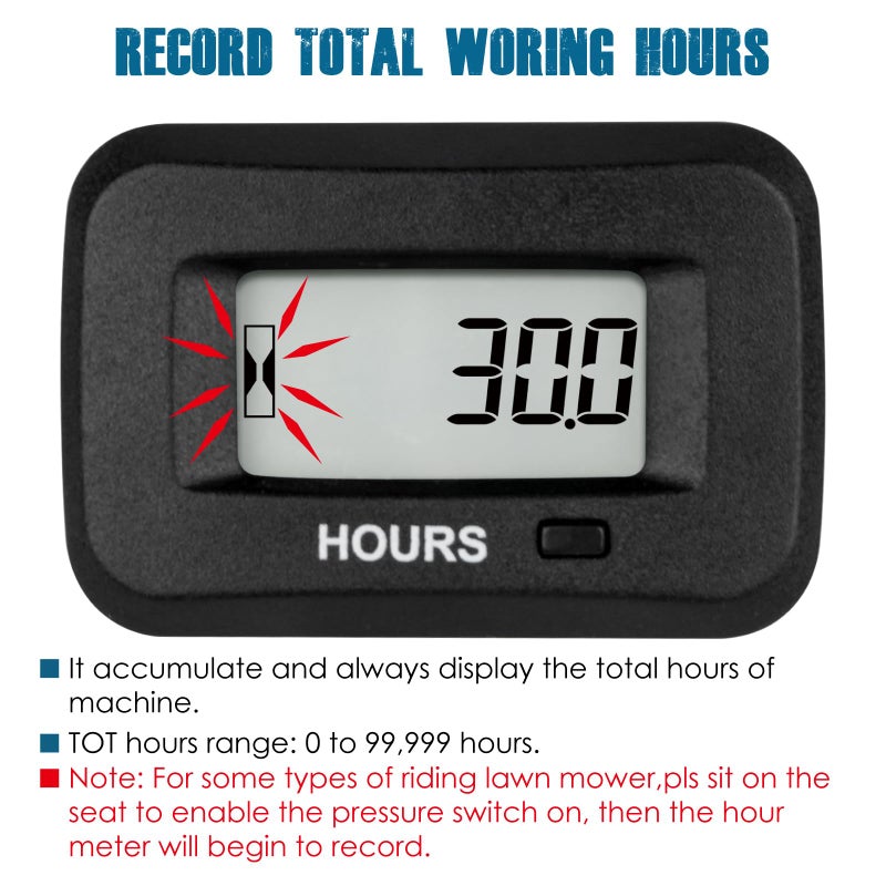 Runleader عداد ساعات الصيانة الرقمي من ران ليدر، AC/DC 5V إلى 277V لجرار جز العشب، مولد، دراجة نارية، منزل متنقل، آلة طحن وغيرها. - Image 2