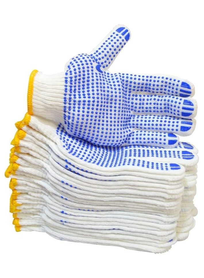 VINSTAR 12 Pairs Multipurpose Safety Cotton Gloves, Anti-slip, Stretchy Durable For Men Women, Winter Dots Flip Resistant, Grip Repairing Builder Construction, Gardening, Housework, Skincare -White - Image 1