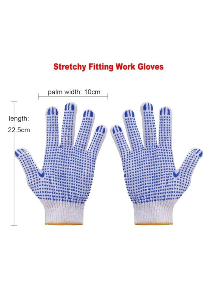 VINSTAR 12 Pairs Multipurpose Safety Cotton Gloves, Anti-slip, Stretchy Durable For Men Women, Winter Dots Flip Resistant, Grip Repairing Builder Construction, Gardening, Housework, Skincare -White - Image 2