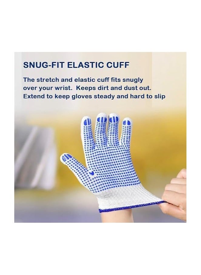VINSTAR 12 Pairs Multipurpose Safety Cotton Gloves, Anti-slip, Stretchy Durable For Men Women, Winter Dots Flip Resistant, Grip Repairing Builder Construction, Gardening, Housework, Skincare -White - Image 4