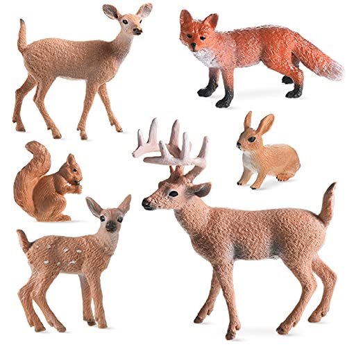 Skylety 6 Pcs Woodland Animals Figures Forest Deer Rabbit Squirrel Figurines Miniature Reindeer Family Woodland Animal Toys Cake Toppers for Wedding Birthday Party Decoration Favors - Image 1