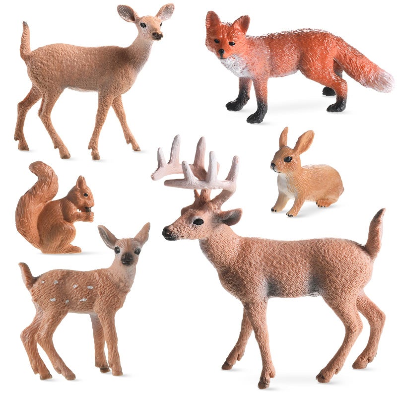 Skylety 6 Pcs Woodland Animals Figures Forest Deer Rabbit Squirrel Figurines Miniature Reindeer Family Woodland Animal Toys Cake Toppers for Wedding Birthday Party Decoration Favors - Image 3