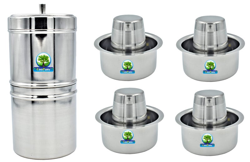 CooPany صانعة القهوة الفلتر الجنوبية الهندية من كوو باني® من الفولاذ المقاوم للصدأ 200 مل (4 إلى 5 أكواب) ومجموعة تقليدية من 4 قطع من دابارا القهوة من كومباكونام (كوب 150 مل، دابارا 230 مل) - Image 1