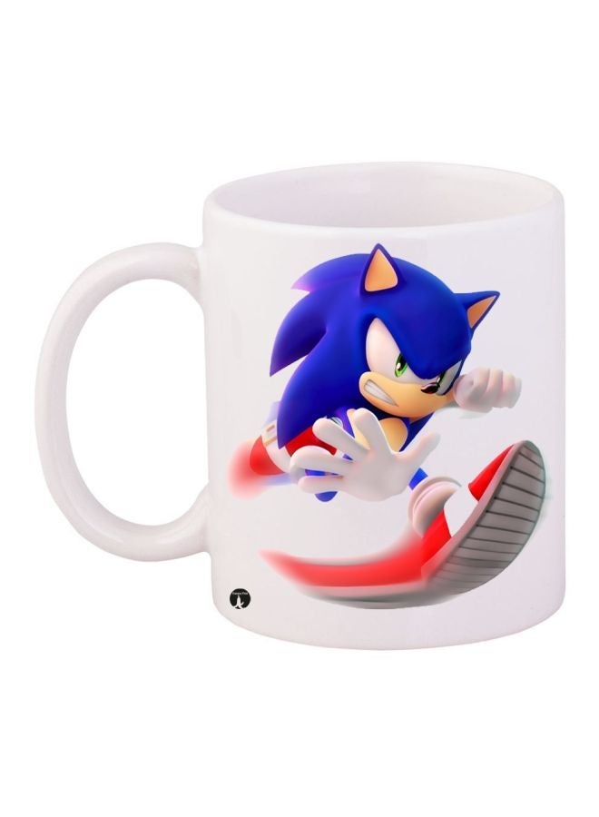 RYN Sonic The Hedgehog Printed Ceramic Coffee Mug White/Blue/Red 11ounce