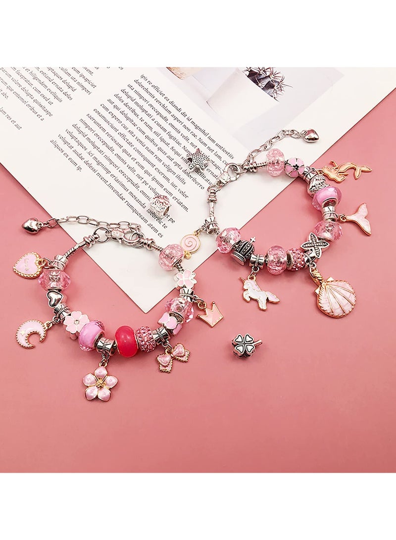 Bracelet Making Kit for Girls, 68PCs DIY Jewelry Craft Set with Charm Beads and Gift Box, Creative Art Present for Kids Ages 8-12, Adults (Pink) - Image 5