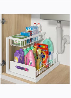 Arabest Under Sink Organizer Pull Out Cabinet Organizer 2-Tier Slide Out Sliding Shelf Under Cabinet Storage Multi-Use for Under Kitchen Bathroom Sink Organizers and Storage White 1 Pack  - Image 1