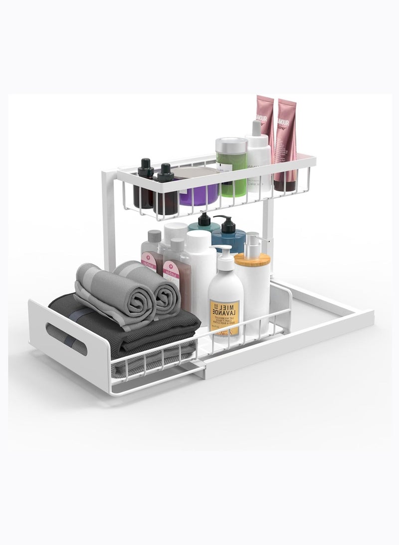 Arabest Under Sink Organizer Pull Out Cabinet Organizer 2-Tier Slide Out Sliding Shelf Under Cabinet Storage Multi-Use for Under Kitchen Bathroom Sink Organizers and Storage White 1 Pack  - Image 3
