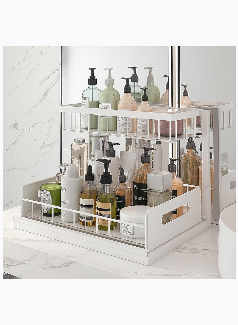 Arabest Under Sink Organizer Pull Out Cabinet Organizer 2-Tier Slide Out Sliding Shelf Under Cabinet Storage Multi-Use for Under Kitchen Bathroom Sink Organizers and Storage White 1 Pack  - Image 5