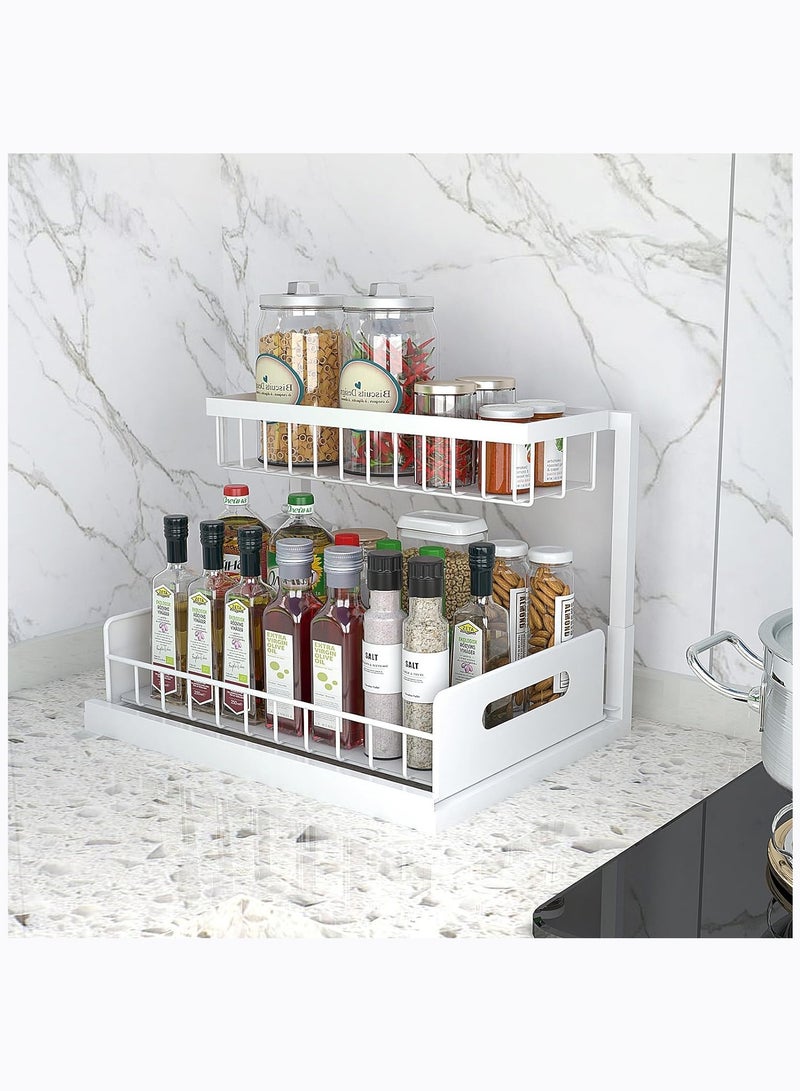 Arabest Under Sink Organizer Pull Out Cabinet Organizer 2-Tier Slide Out Sliding Shelf Under Cabinet Storage Multi-Use for Under Kitchen Bathroom Sink Organizers and Storage White 1 Pack  - Image 4