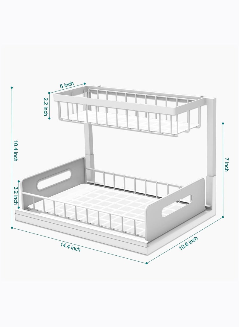 Arabest Under Sink Organizer Pull Out Cabinet Organizer 2-Tier Slide Out Sliding Shelf Under Cabinet Storage Multi-Use for Under Kitchen Bathroom Sink Organizers and Storage White 1 Pack  - Image 2