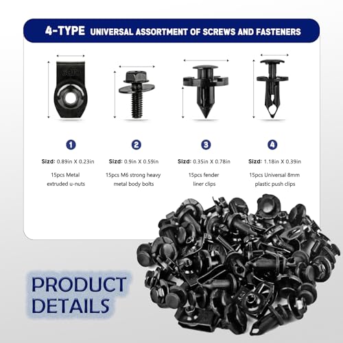 UNIGT 60PCS Engine Under Cover Splash Shield Guard Body Bolts Compatible with Nissan/Infiniti 370Z 350Z G35 G37 FX35 FX45 EX35 Bumper Fender Liner Push Retainer Fastener Rivet Clips with Tool - Image 3