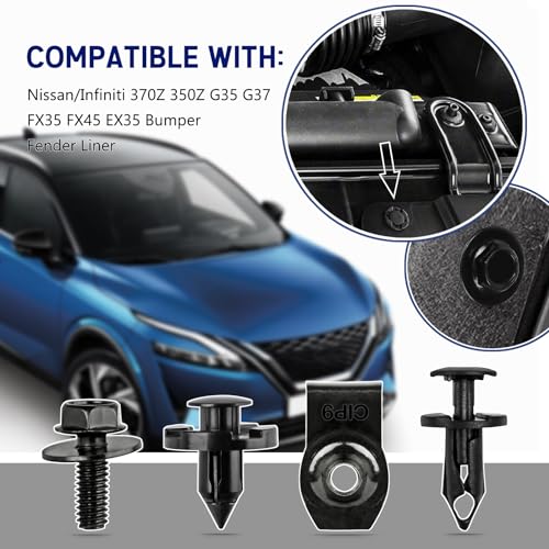 UNIGT 60PCS Engine Under Cover Splash Shield Guard Body Bolts Compatible with Nissan/Infiniti 370Z 350Z G35 G37 FX35 FX45 EX35 Bumper Fender Liner Push Retainer Fastener Rivet Clips with Tool - Image 5