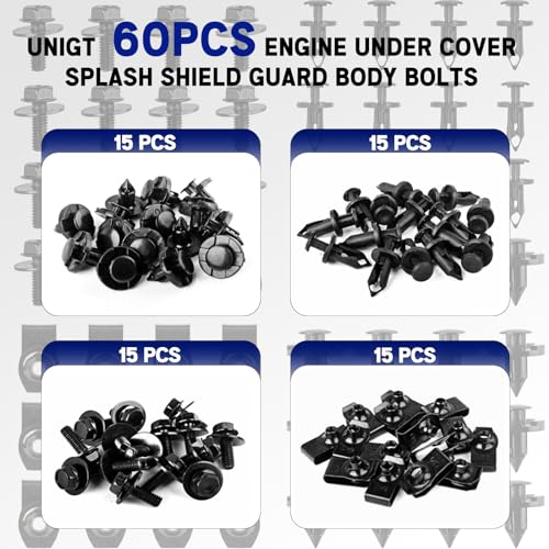 UNIGT 60PCS Engine Under Cover Splash Shield Guard Body Bolts Compatible with Nissan/Infiniti 370Z 350Z G35 G37 FX35 FX45 EX35 Bumper Fender Liner Push Retainer Fastener Rivet Clips with Tool - Image 2