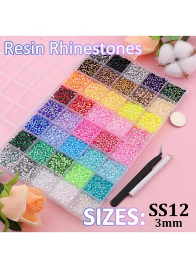 ATRJSZ 18000PCS 15 Colors Jelly Resin Rhinestones Kit with 3Pcs Glues, 3mm Flatback Gems for Bedazzling Crafting, Multicolor Diamonds for Clothes Shoes Nail Art Diamond Painting Makeup DIY (15 Colors) - Image 2