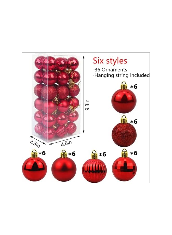The Bros 2023 Christmas Ball Ornaments Gold 36pcs/40mm Small Shatterproof Xmas Christmas Tree Balls with String for Xmas Holiday Hanging Christmas Ball Christmas Tree Ornaments Decoration (Red) - Image 3
