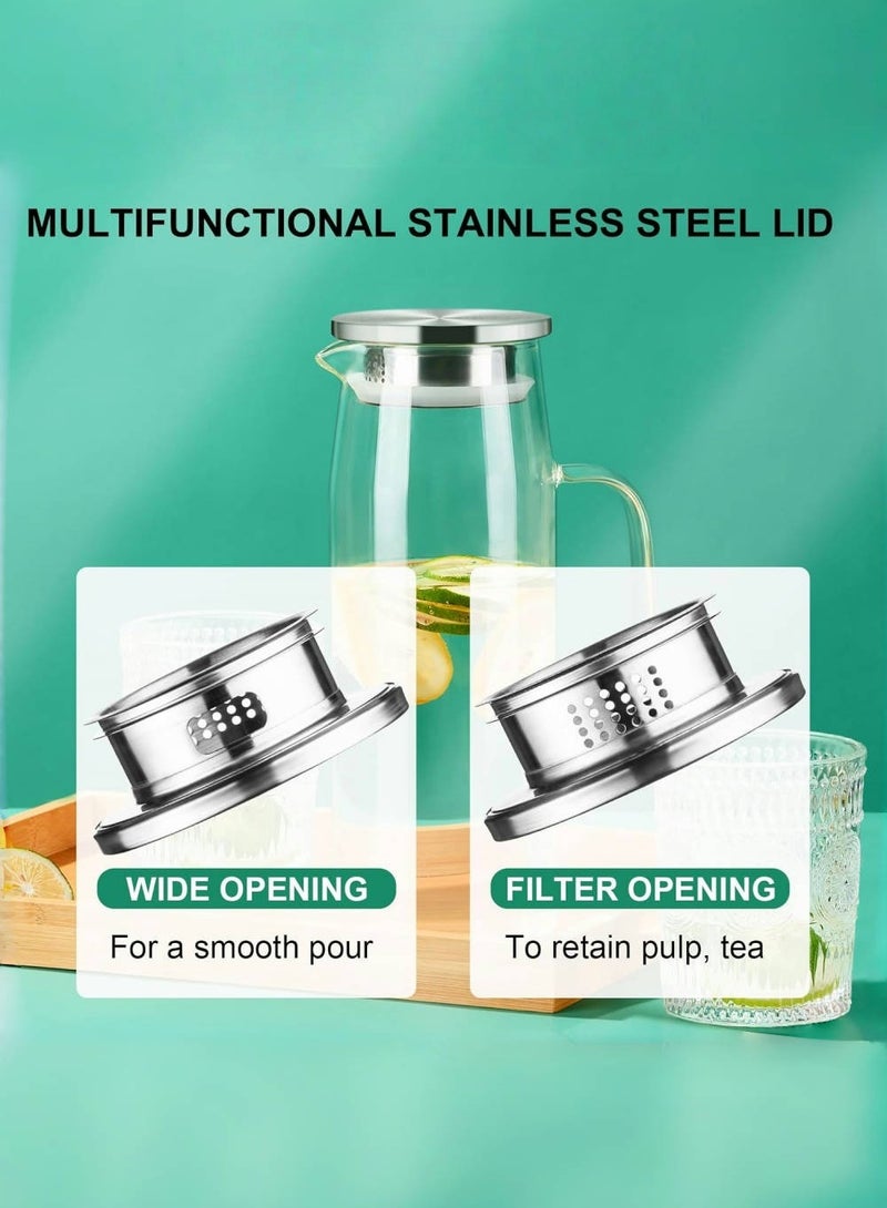 متجر الفرح إبريق زجاجي مع غطاء وفوهة سعة 50 أونصة/ 1.5 لتر، إبريق ماء ساخن/بارد، إبريق شاي مثلج لرف الثلاجة، سهل التنظيف، إبريق زجاجي عالي البورسليكات لليمون والعصير والحليب - Image 4
