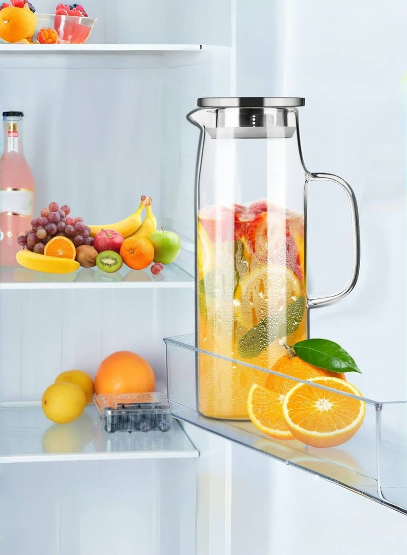 متجر الفرح إبريق زجاجي مع غطاء وفوهة سعة 50 أونصة/ 1.5 لتر، إبريق ماء ساخن/بارد، إبريق شاي مثلج لرف الثلاجة، سهل التنظيف، إبريق زجاجي عالي البورسليكات لليمون والعصير والحليب - Image 2