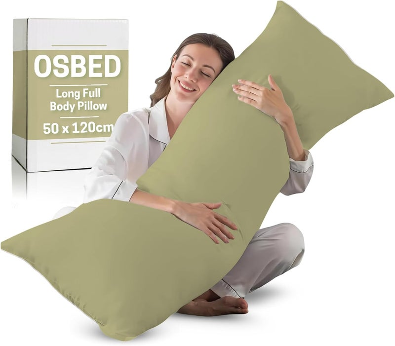 OSBED Soft & Comfy Long Body Pillow for Side Sleepers - 100% Cotton Cover, Sage Green, 50 x 120cm - Image 1