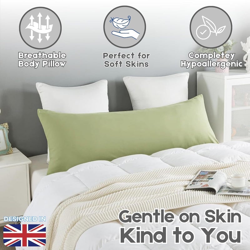 OSBED Soft & Comfy Long Body Pillow for Side Sleepers - 100% Cotton Cover, Sage Green, 50 x 120cm - Image 4
