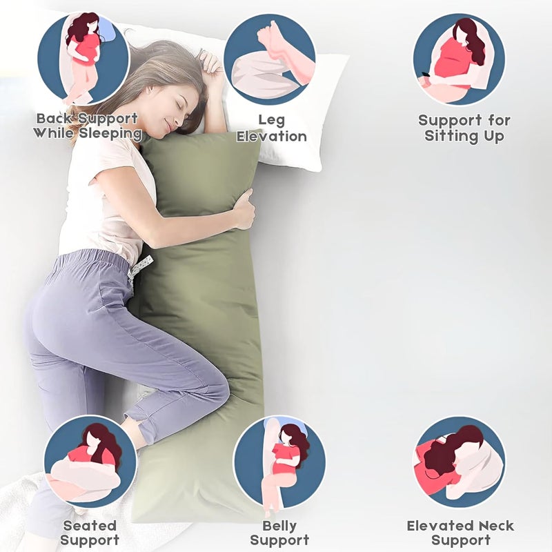 OSBED Soft & Comfy Long Body Pillow for Side Sleepers - 100% Cotton Cover, Sage Green, 50 x 120cm - Image 5