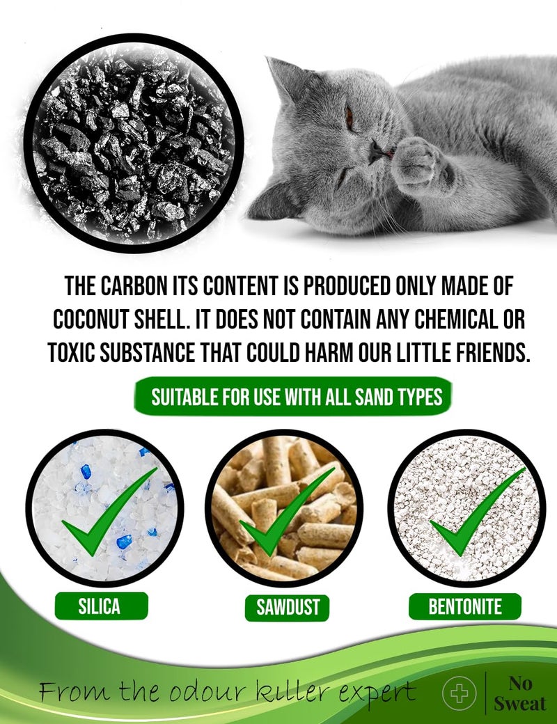 No Sweat Activated Carbon Cat Litter Odour Neutralizer-Made Of Coconut Shell-All Natural-No Chemical,Toxic Ingredients-Unscented-Planet Friendly-Economy Pack-500 GR- Packing May Vary - Image 2