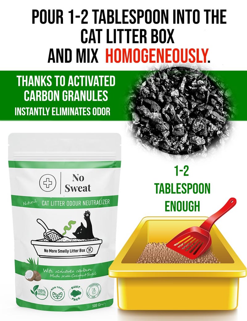 No Sweat Activated Carbon Cat Litter Odour Neutralizer-Made Of Coconut Shell-All Natural-No Chemical,Toxic Ingredients-Unscented-Planet Friendly-Economy Pack-500 GR- Packing May Vary - Image 3