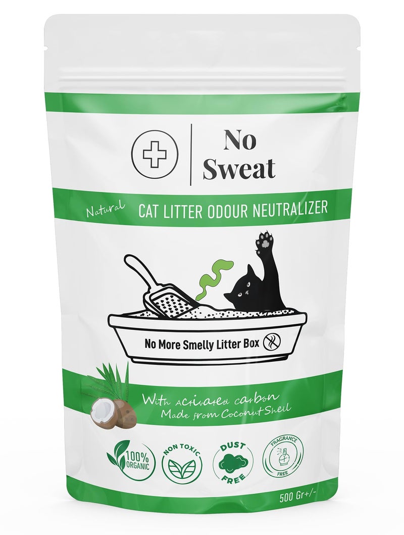 No Sweat Activated Carbon Cat Litter Odour Neutralizer-Made Of Coconut Shell-All Natural-No Chemical,Toxic Ingredients-Unscented-Planet Friendly-Economy Pack-500 GR- Packing May Vary - Image 1