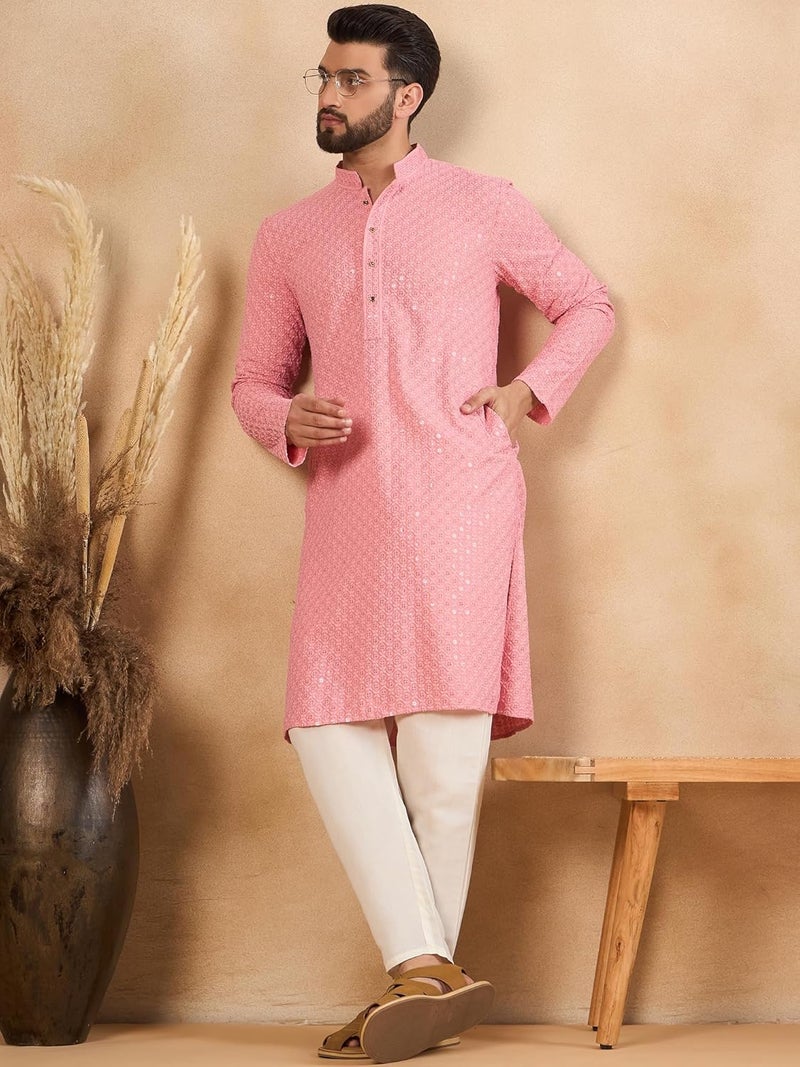 SWAGG INDIA قميص كورتا عادي للرجال من مزيج الرايون بتصميم هندسي | ملابس تقليدية مثالية للمناسبات العادية والاحتفالات - Image 2