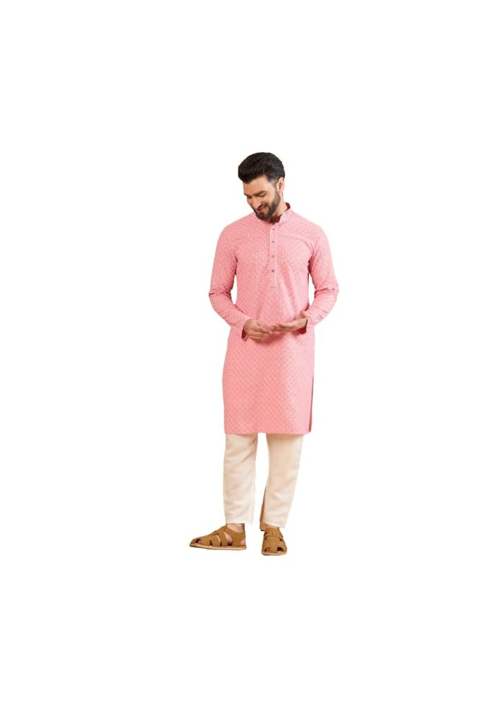 SWAGG INDIA قميص كورتا عادي للرجال من مزيج الرايون بتصميم هندسي | ملابس تقليدية مثالية للمناسبات العادية والاحتفالات - Image 1