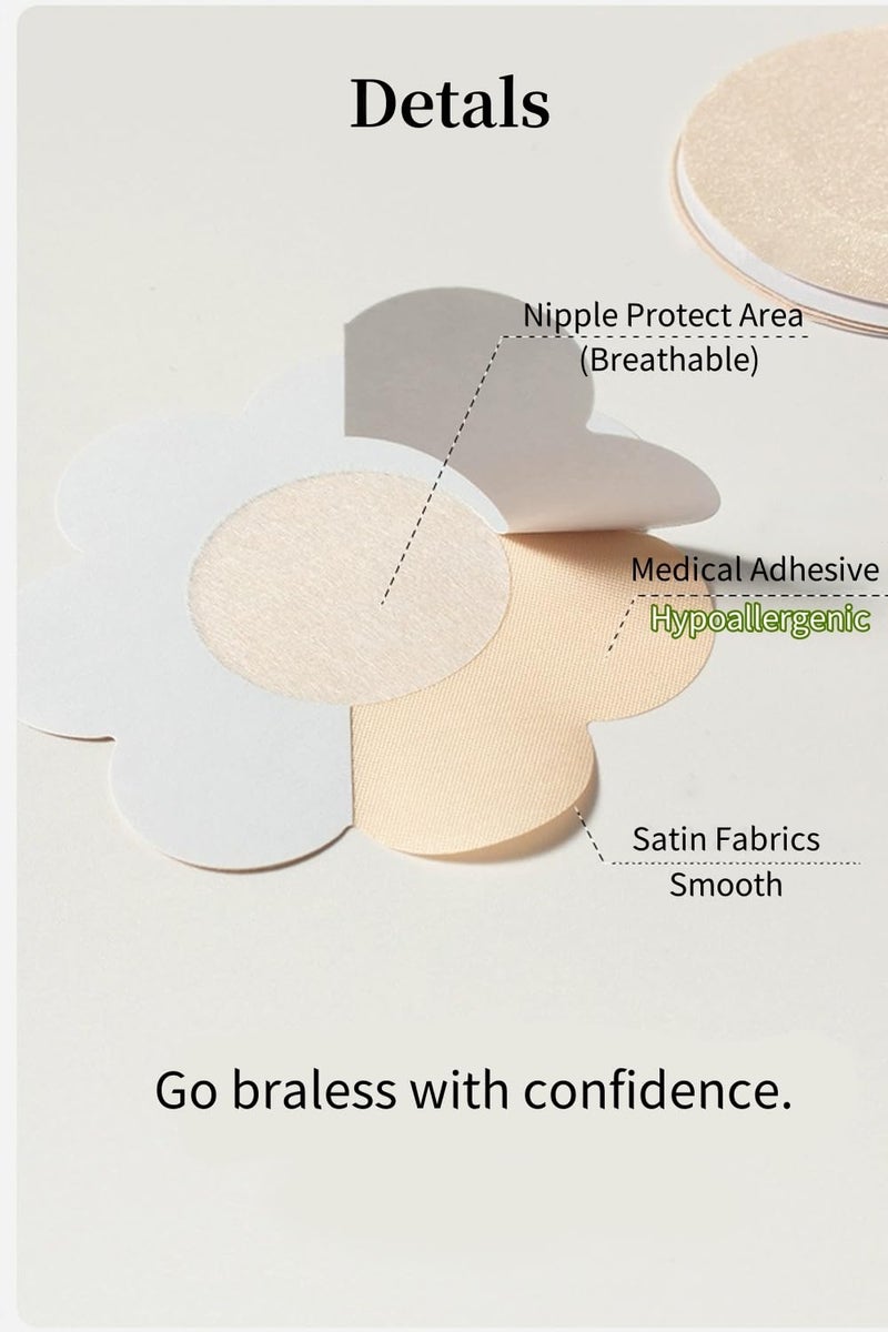 Yirnno 40 Pcs Pasties Nipple Covers For Women Disposable No-Show Hypoallergenic Nipple Pasties Satin Breast Petals Stickers (Nude, Standard) - Image 2
